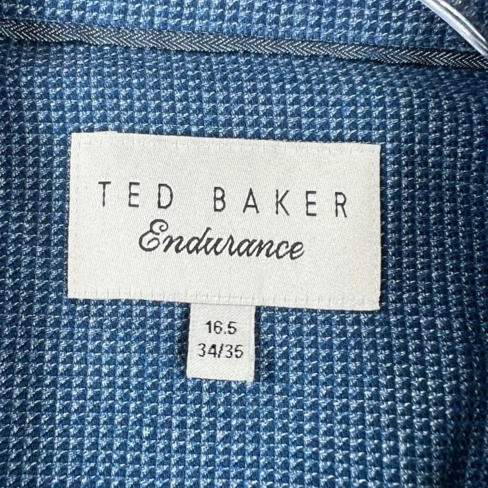 Ted Baker Endurance Mens 16.5 34/35 L Blue Waffle Knit Stretch Dress Shirt